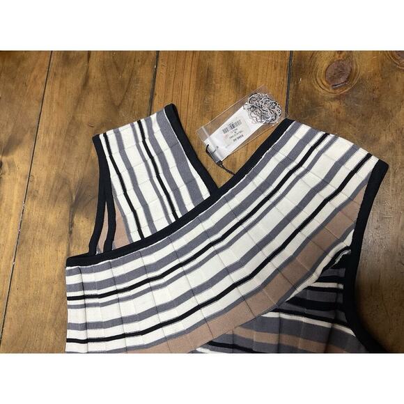 Milly Striped Ribbed Sleeveless Midi Dress Asymmetrical Hem Small NWT - Picture 3 of 14